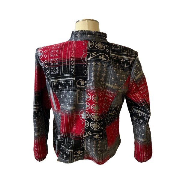 Christopher & Banks Tapestry Blazer Zipper Front women's large red, grey, silver - Picture 2 of 7
